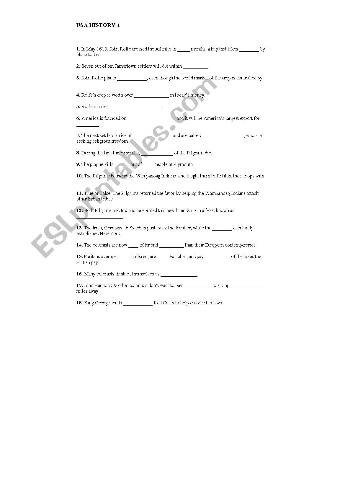 America the story of us worksheet