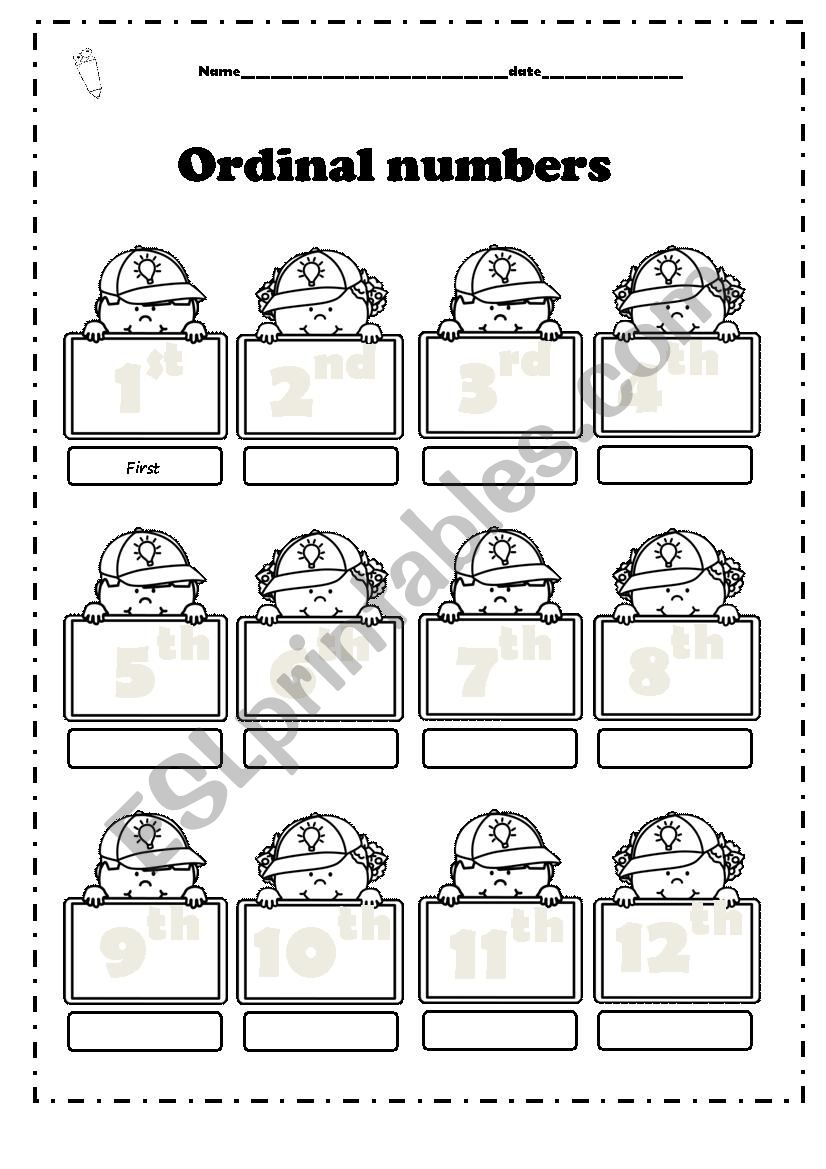 Ordinal numbers worksheet