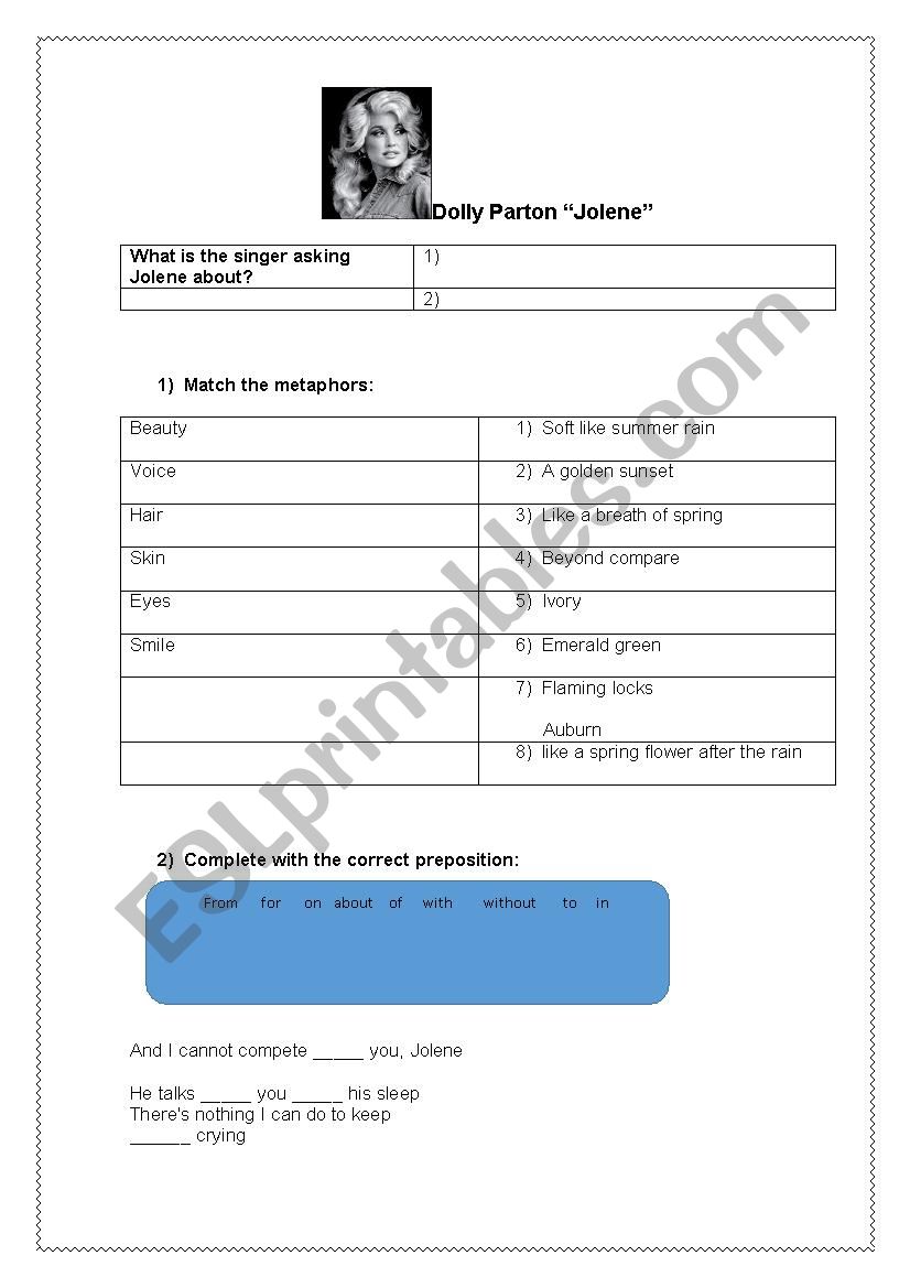 Jolene by Dolly Parton worksheet