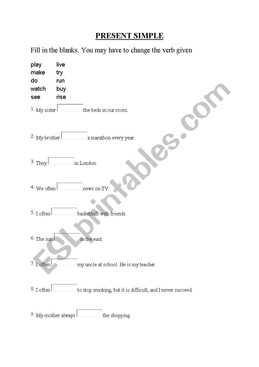 present simple worksheet