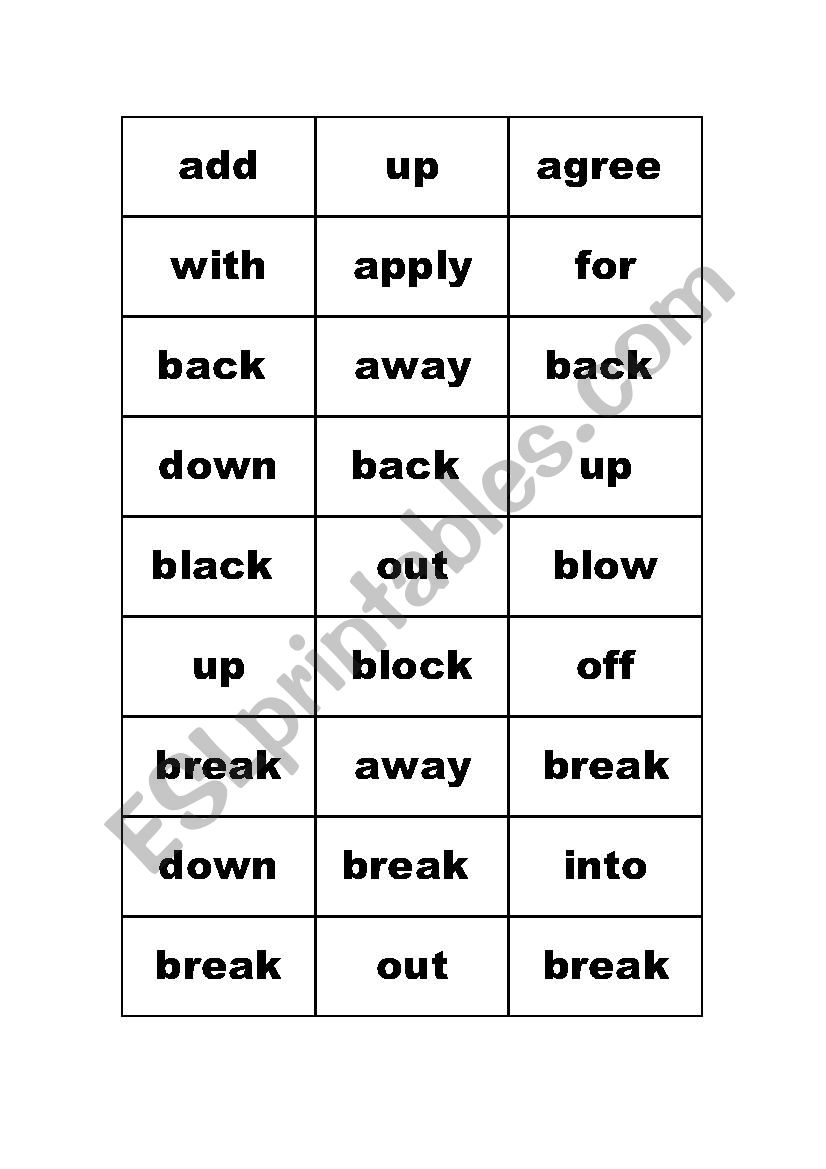 Phrasal Verb matching cards worksheet