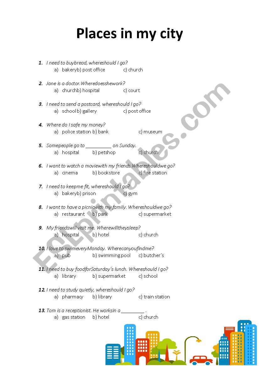 Places in my city worksheet