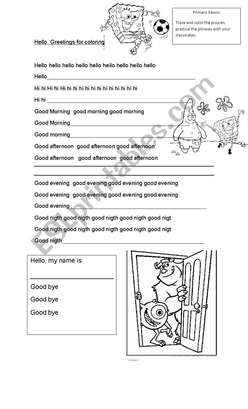 Greetings for first grade worksheet