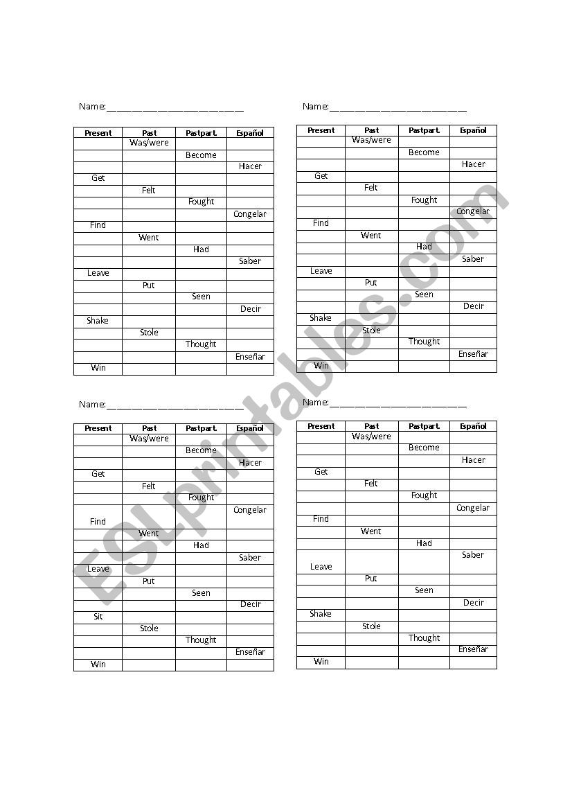 IRREGULAR VERB TEST worksheet