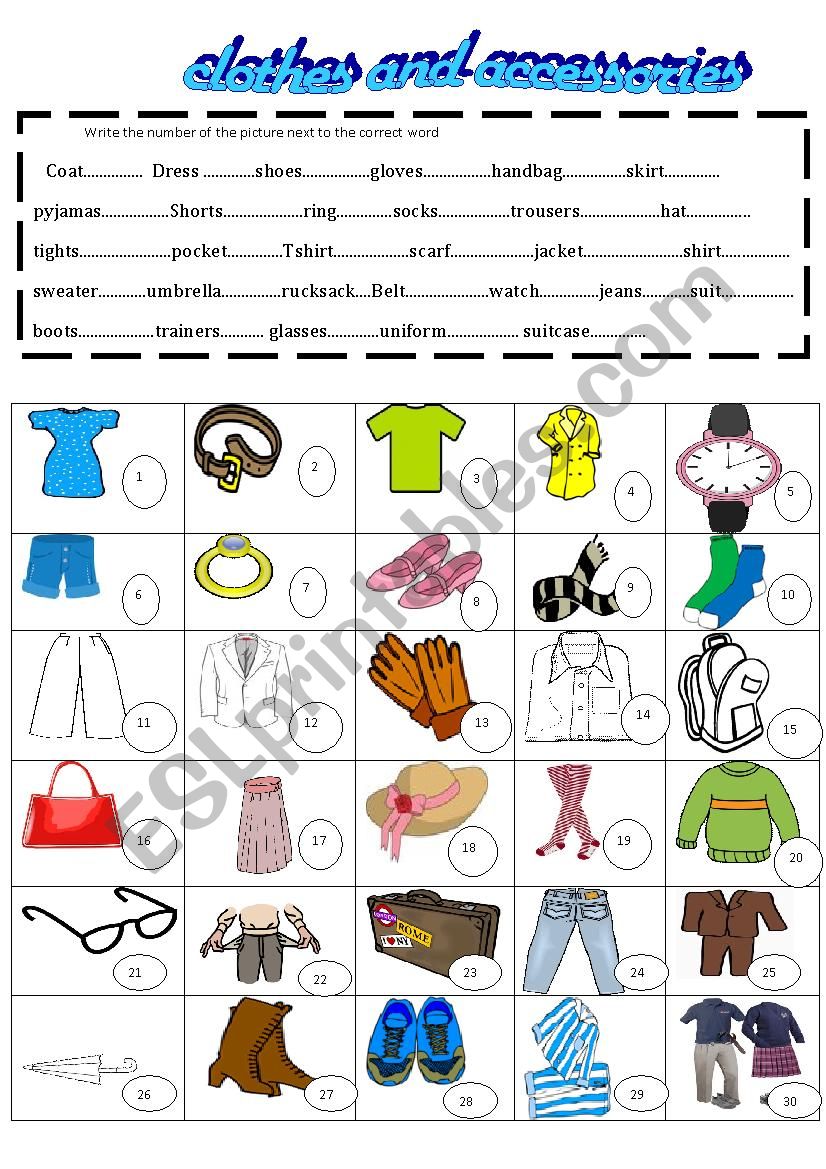  clothes and accessories worksheet
