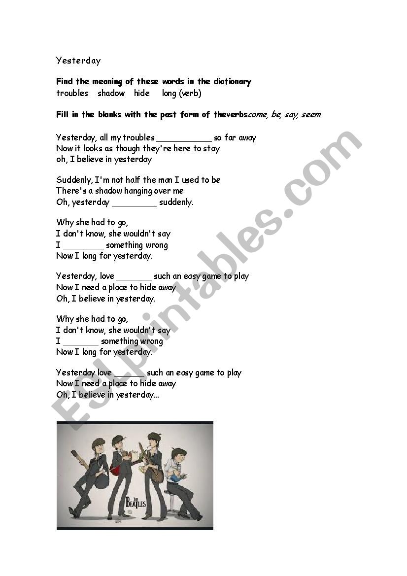 Yesterday The Beatles worksheet