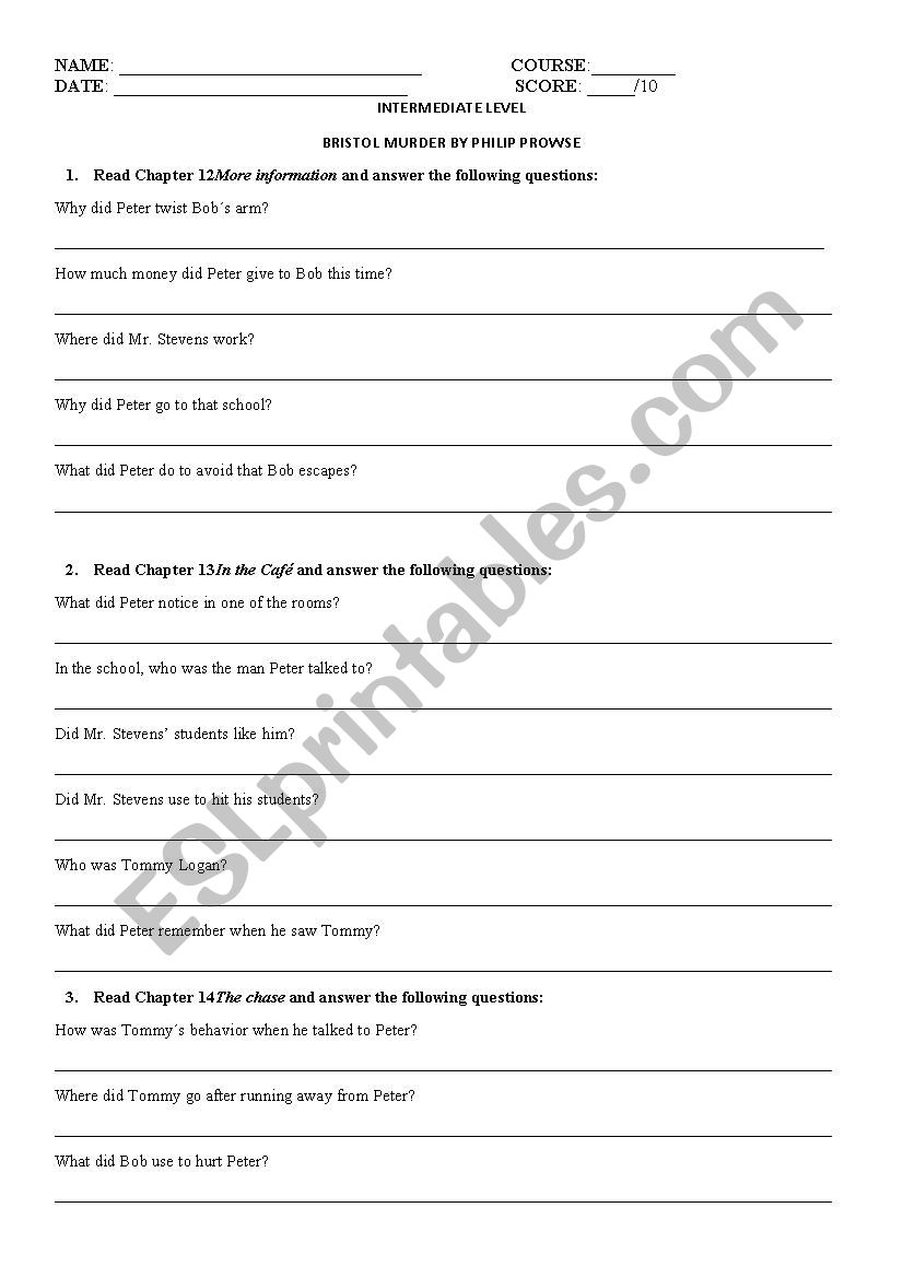 BRISTOL MURDER GRADED READER3 worksheet