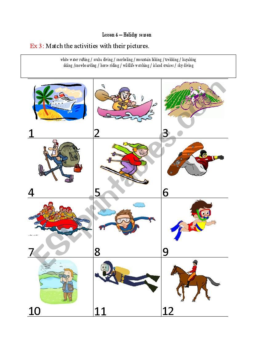 holiday activities worksheet