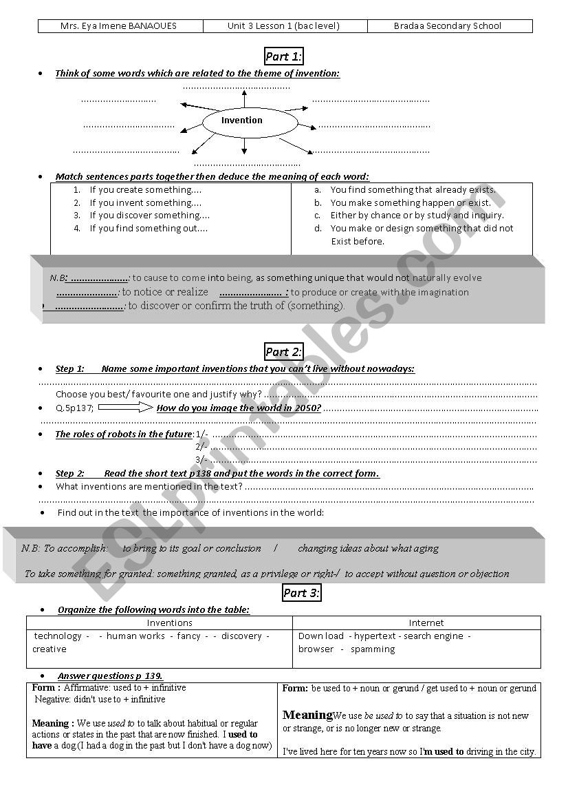 Inventions  related words worksheet