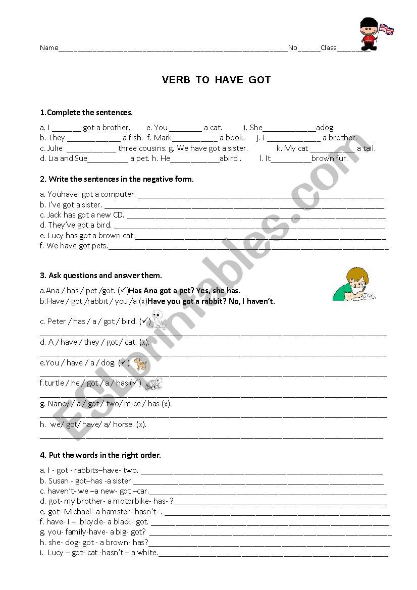 Verb to have got worksheet