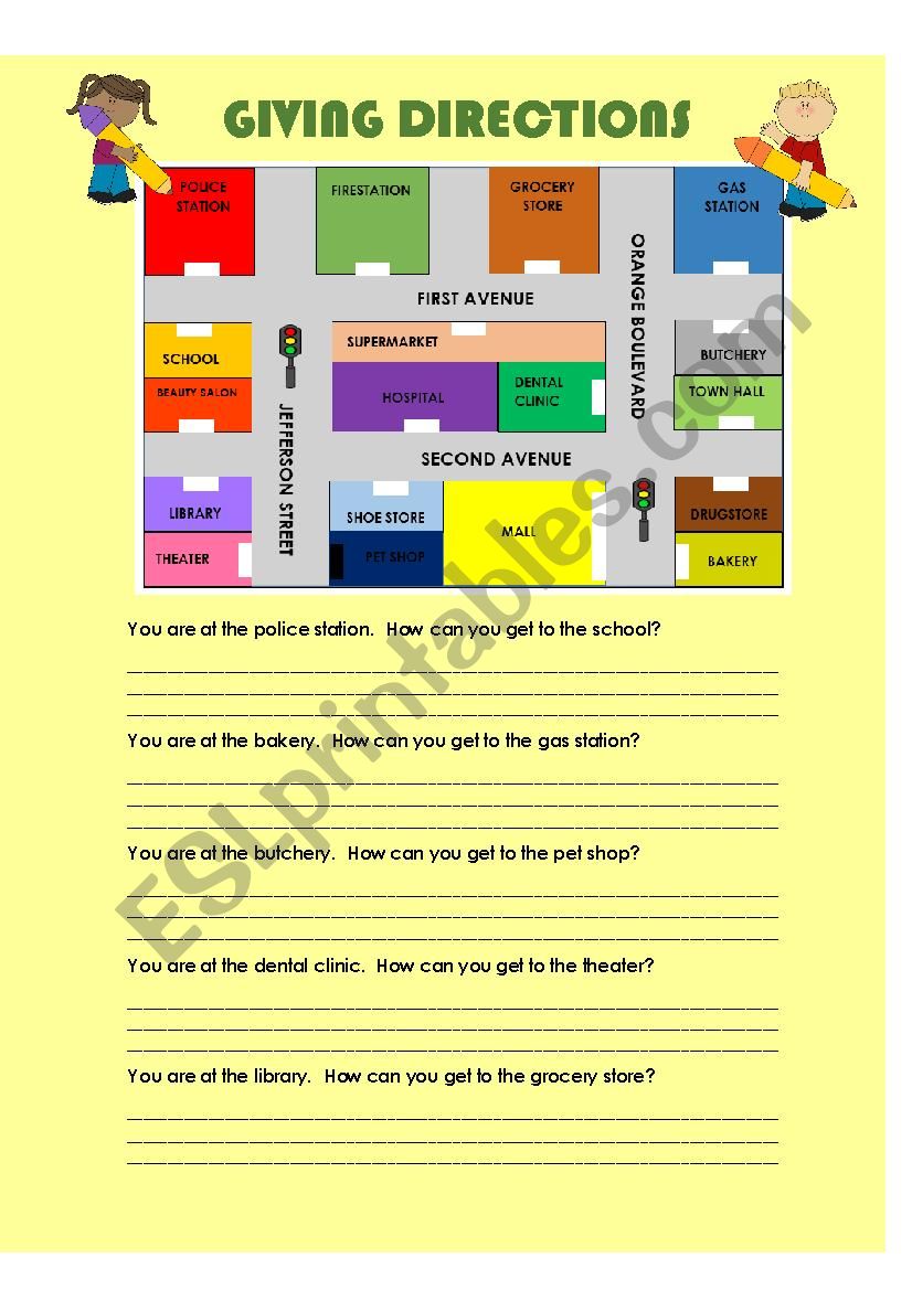 Giving directions worksheet