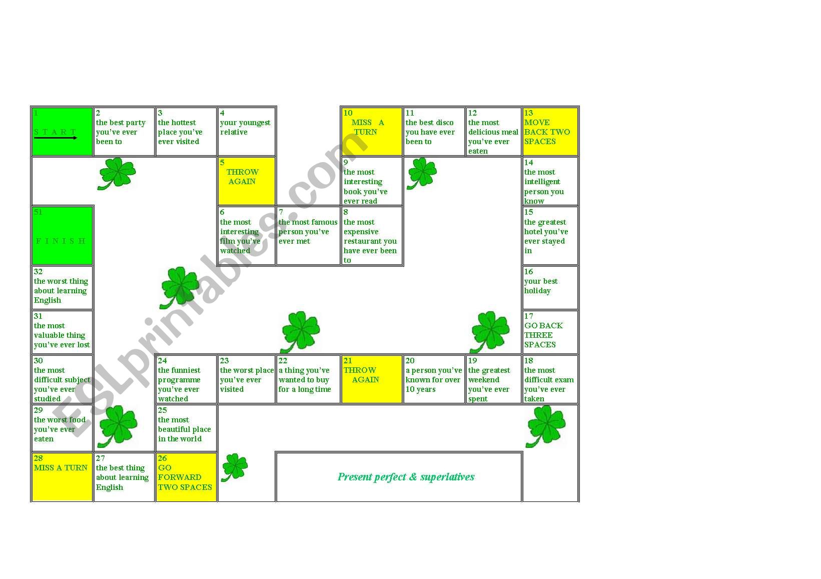 present perfect & superlatives gameboard