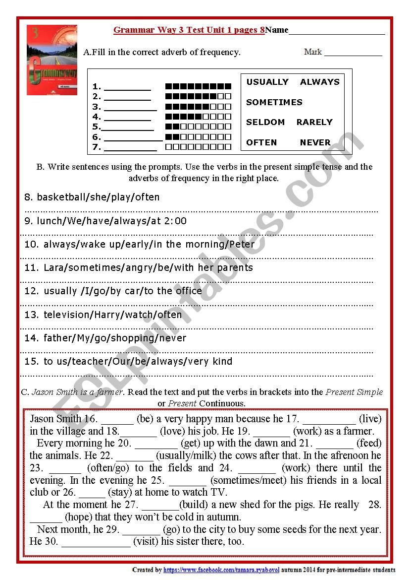 Grammar Test 2 worksheet