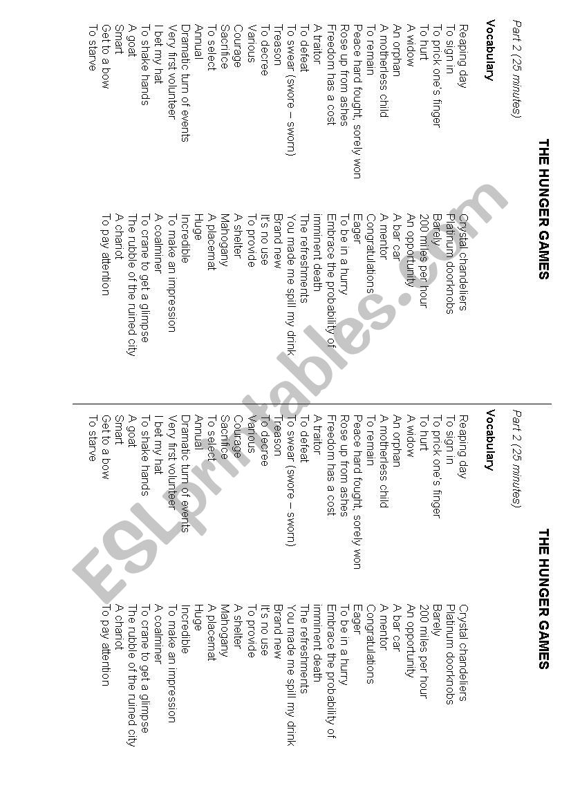 The Hunger Games Part 2 worksheet