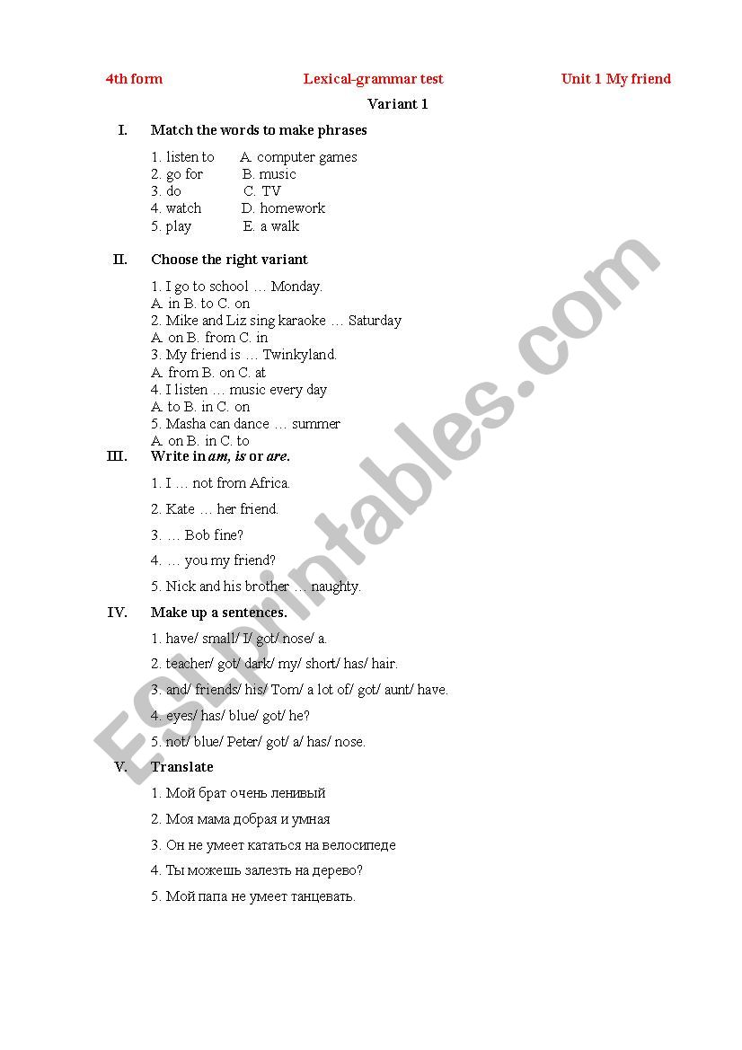 Grammar-Lexical test  worksheet