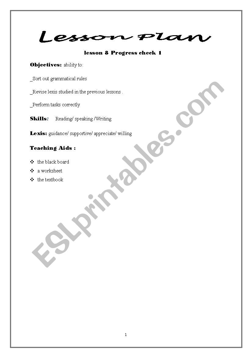 LESSON 8 PROGRESS CHECK  worksheet