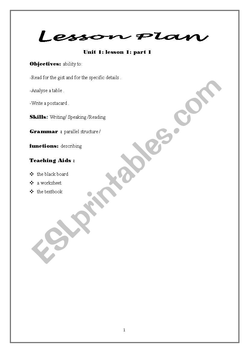 lesson plan unit 1 lesson 1  worksheet