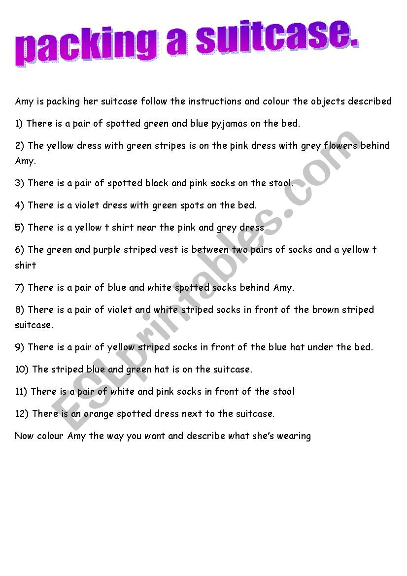 Packing a suitcase . worksheet