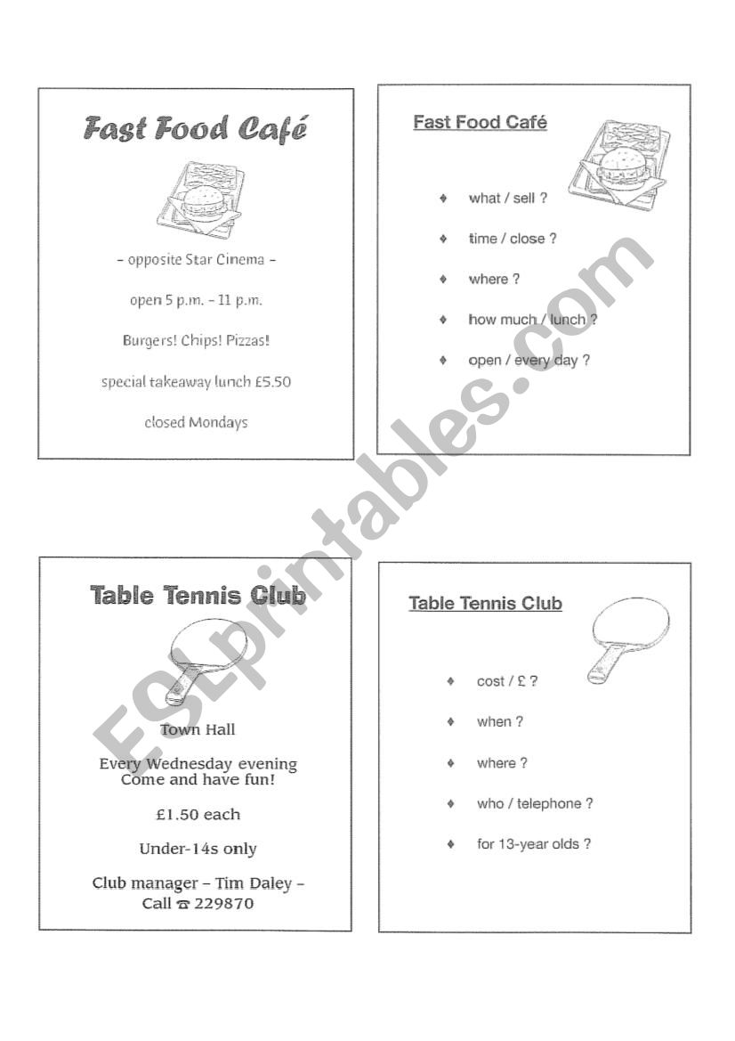 Speaking KET  worksheet