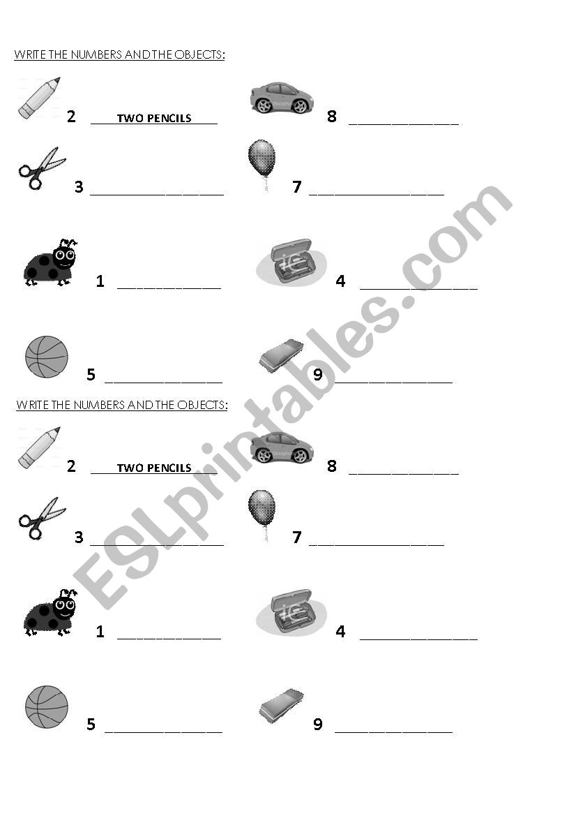 Numbers and Objects worksheet