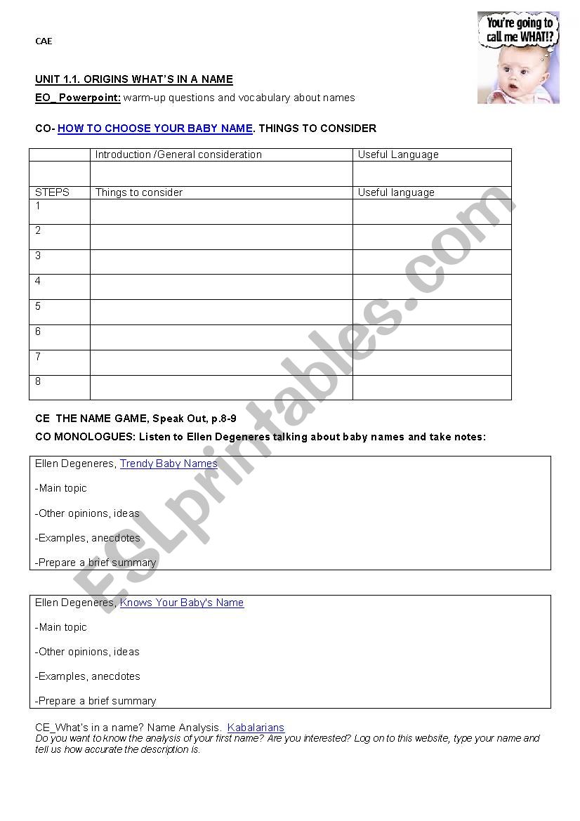 Names - Listening comprehension Names - Listening comprehension