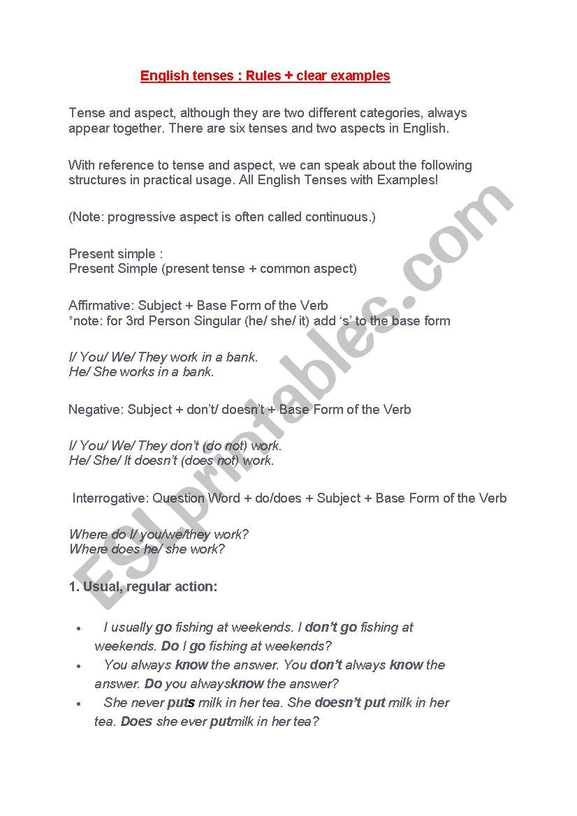 English Tenses worksheet