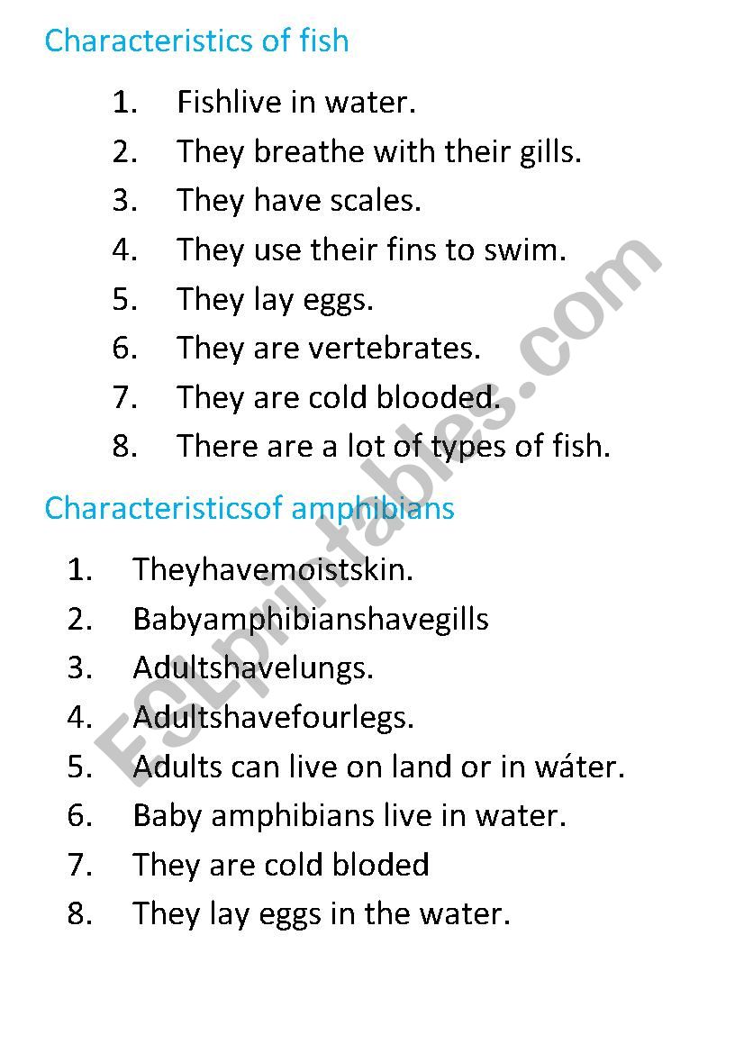characteristics of fish worksheet
