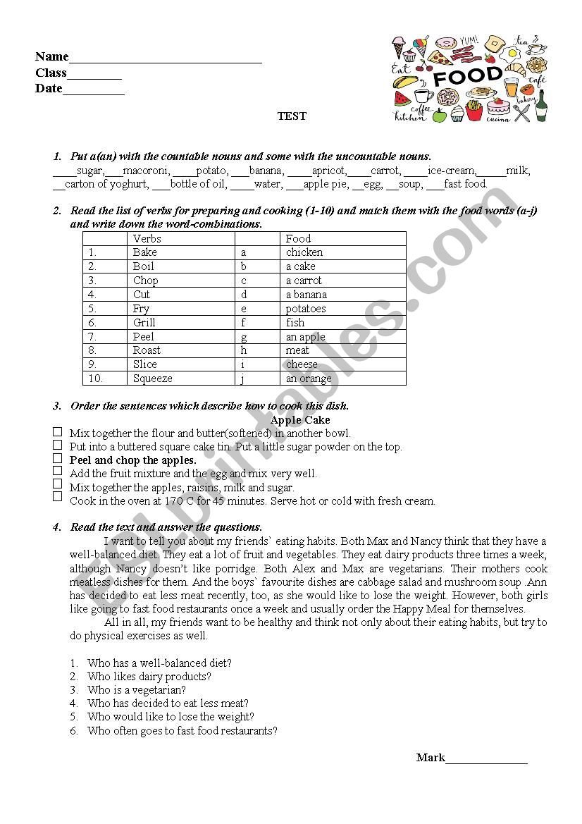 FOOD worksheet