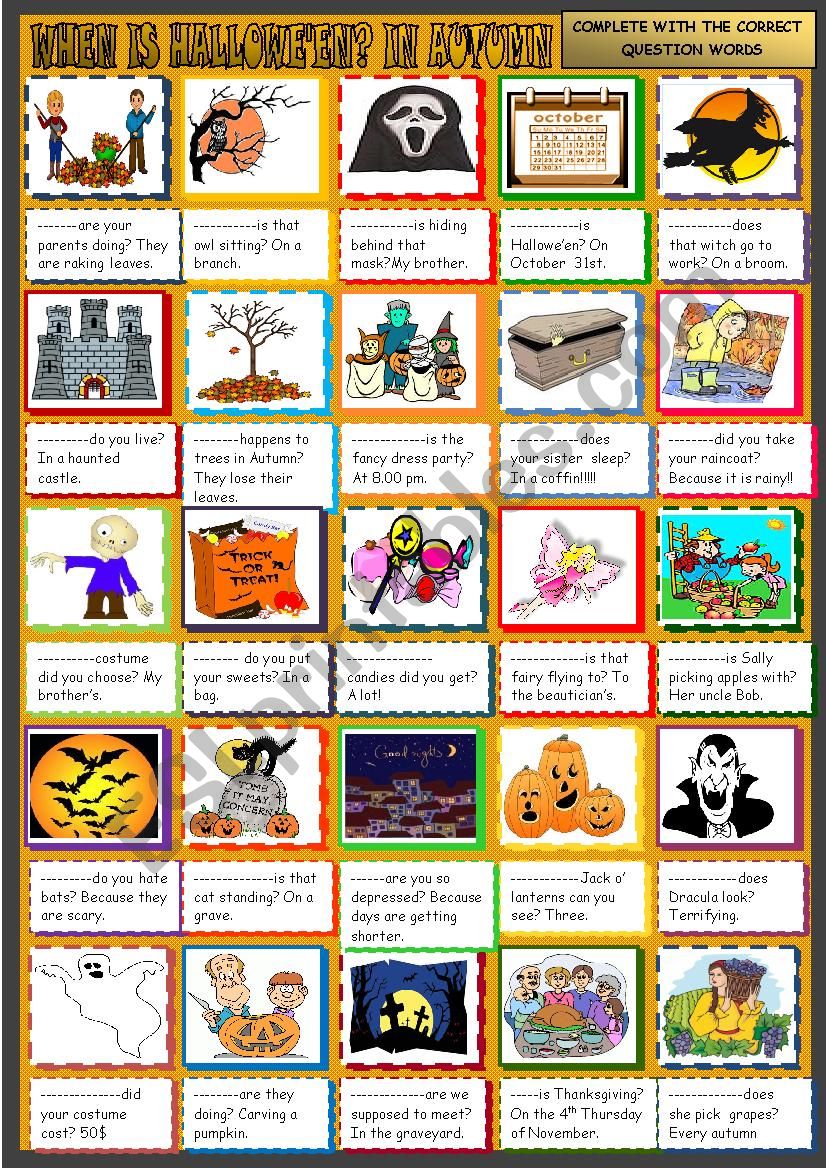 When is HalloweÂ´en ? In autumn: question words: practice