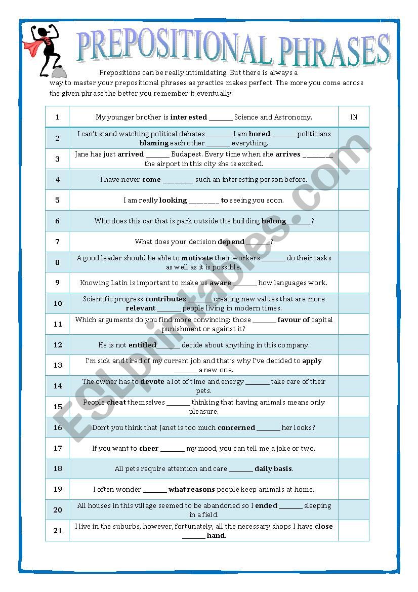 GRAMMAR REVISION - Prepositional Phrases 1 