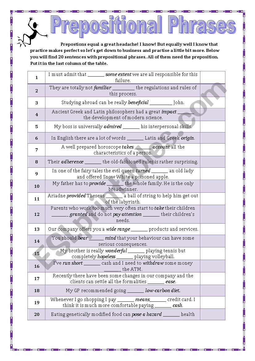 GRAMMAR REVISION - Prepositional Phrases 2