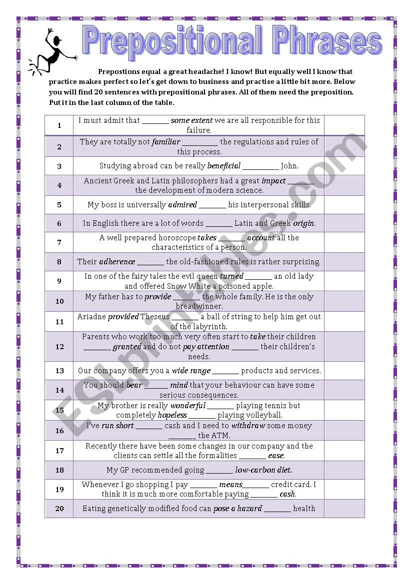 GRAMMAR REVISION - Prepositional Phrases 2