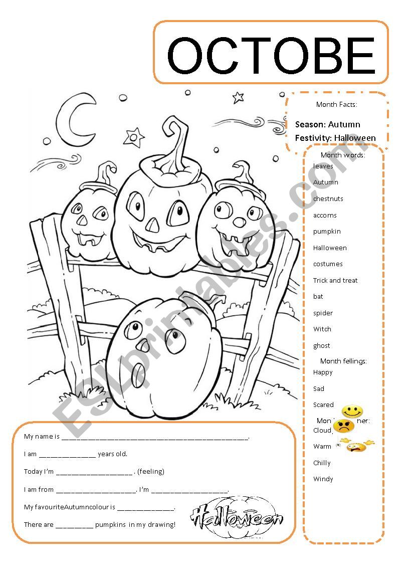 October Divider worksheet