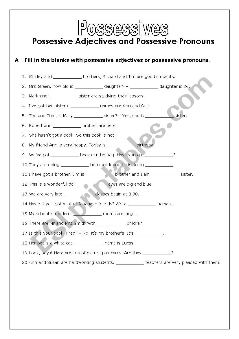 possesive adjectives  worksheet