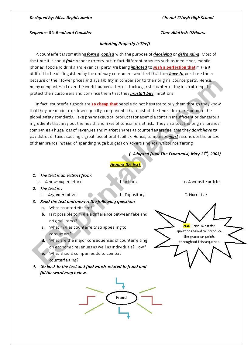 counterfeiting  worksheet