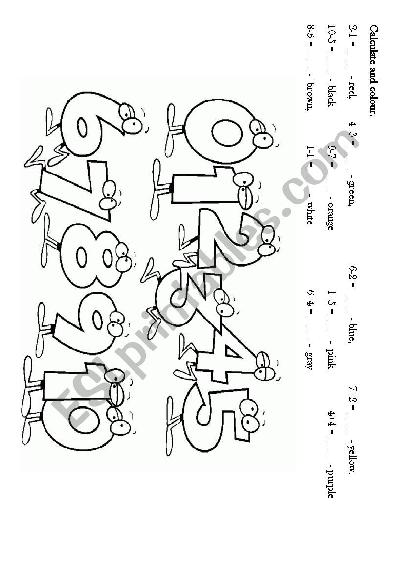 Colours & numbers (1-10) worksheet