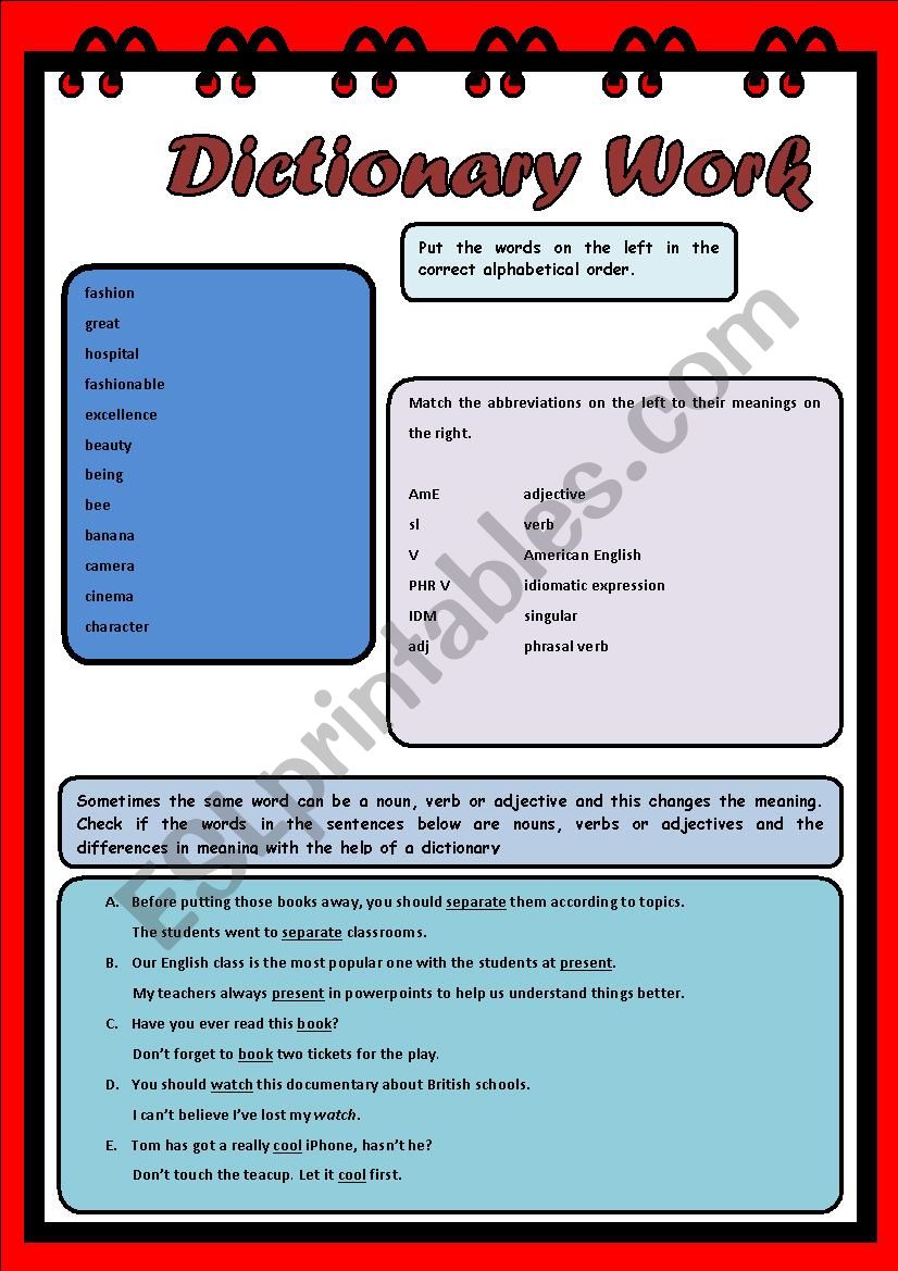 Dictionary Work worksheet