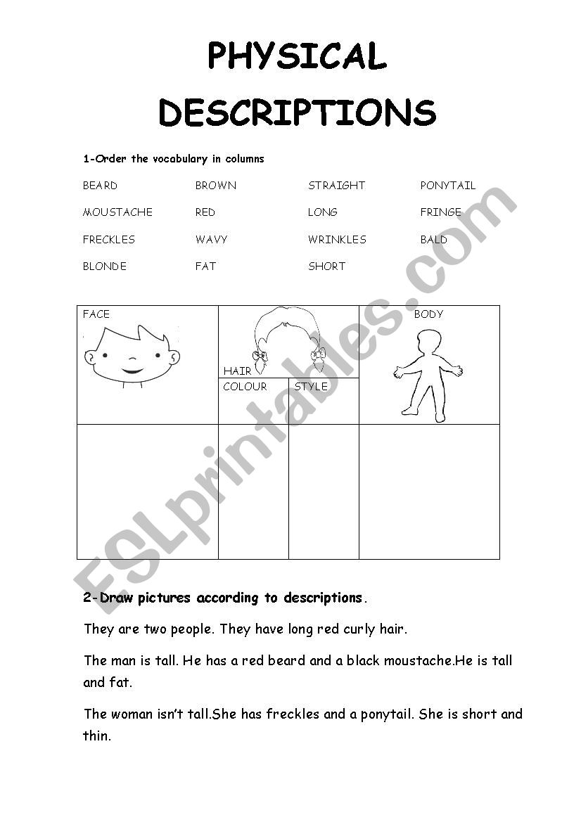 physical description worksheet