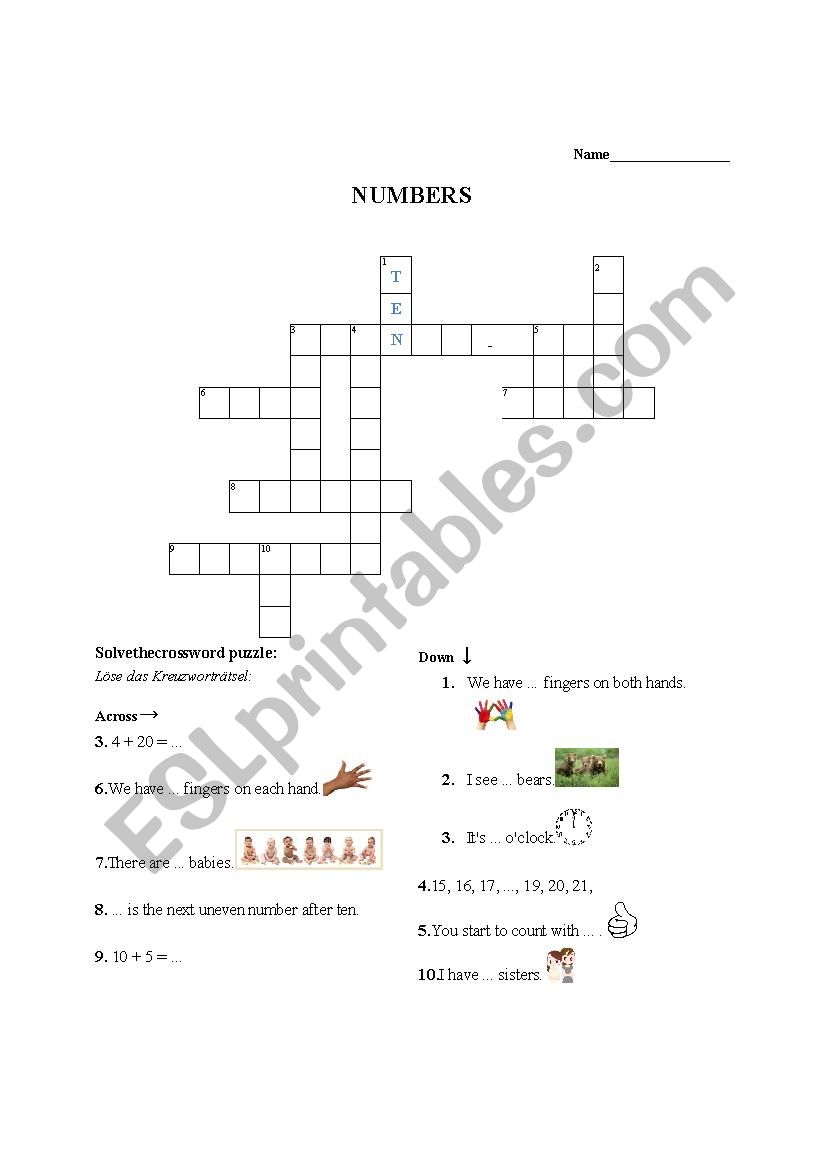 Crossword Numbers 1.Grade worksheet