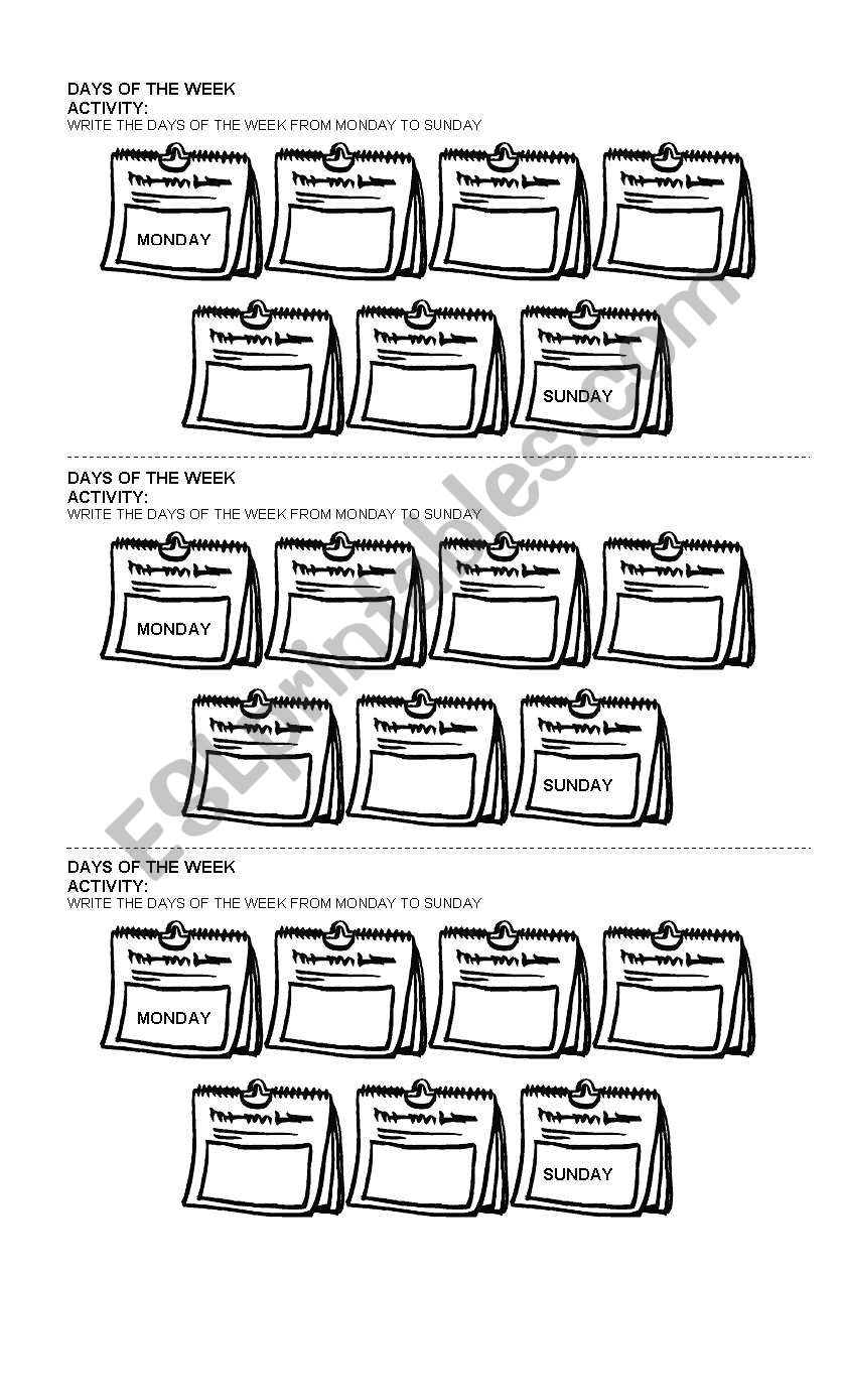 Days of the week worksheet