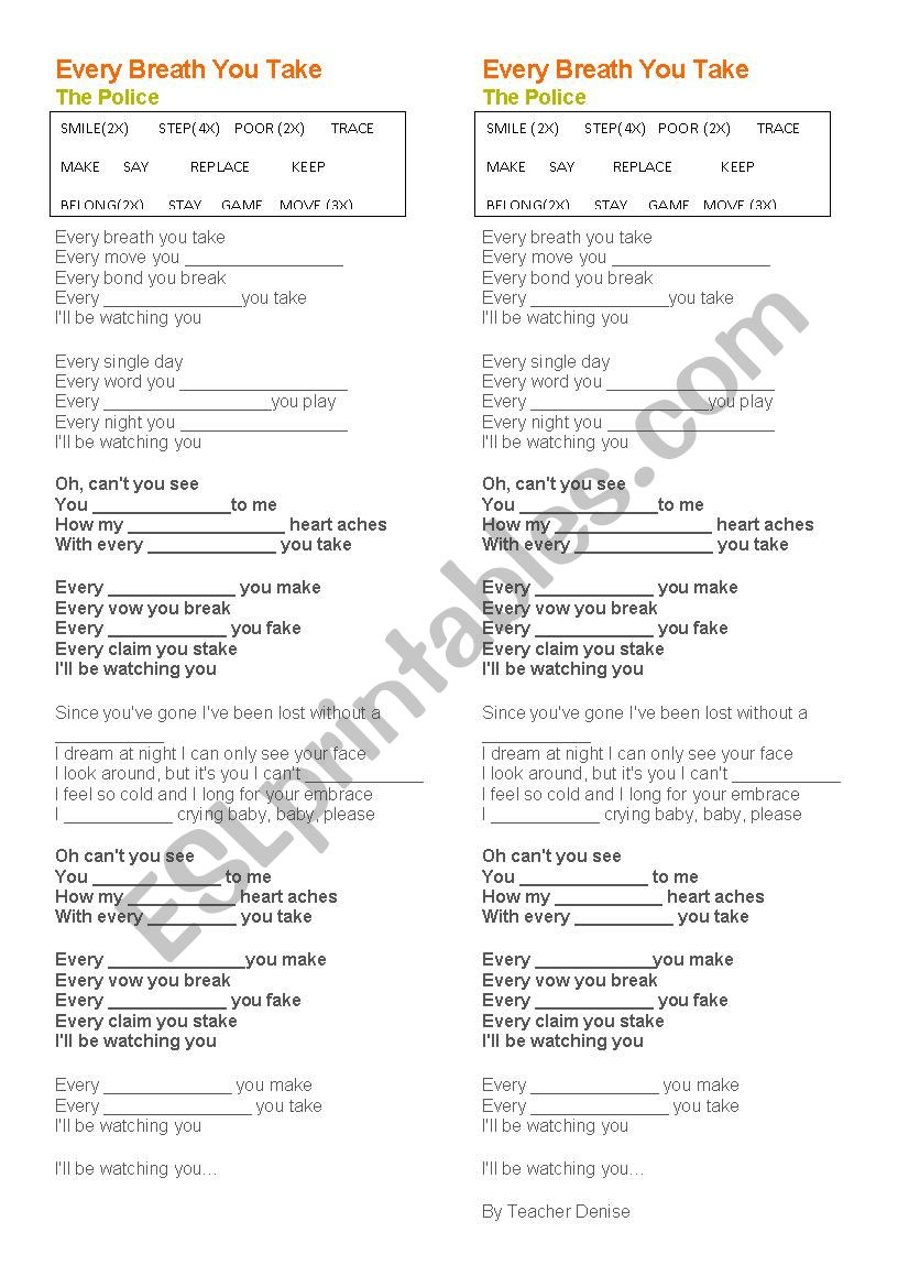 Song - Every breath you take worksheet