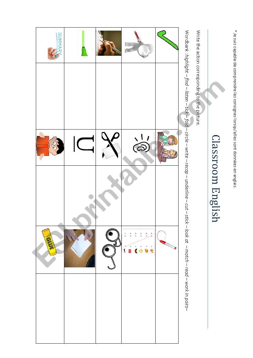 Classroom English instructions