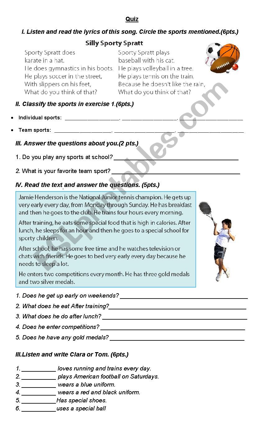 Sporty People worksheet