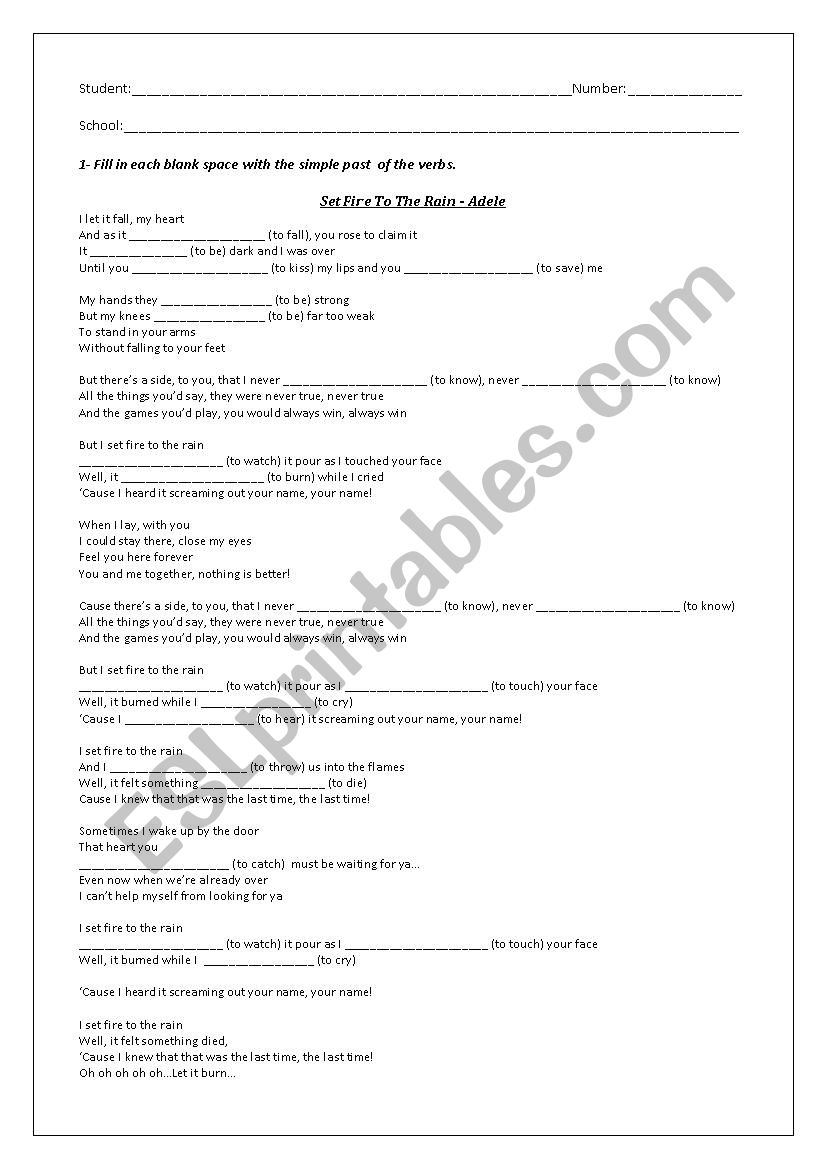 Adele- Set Fire to the Rain / Simple past