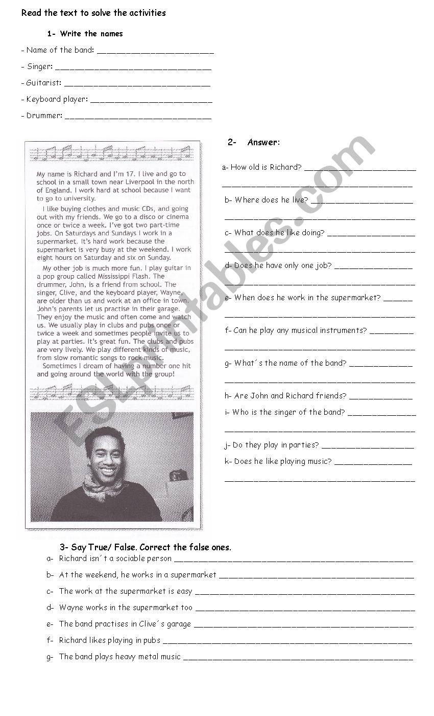 Reading Comprehension worksheet