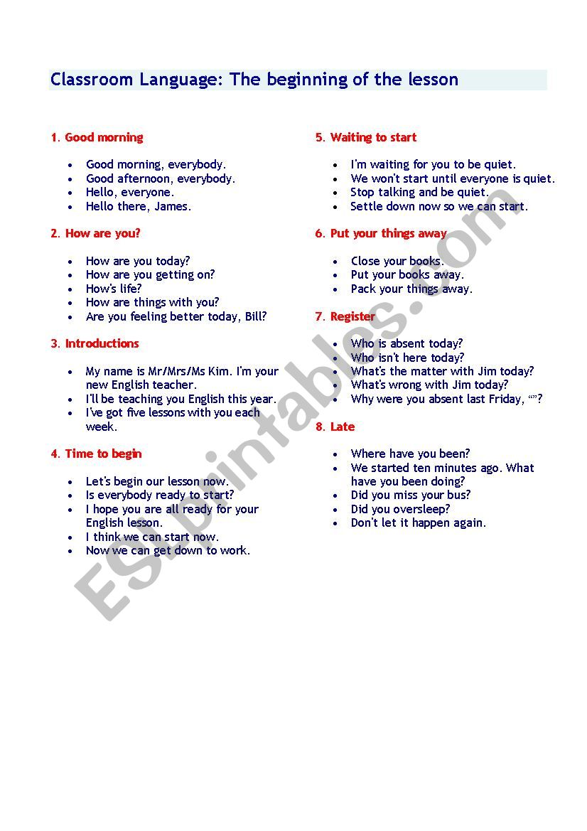 expression for the classroom worksheet