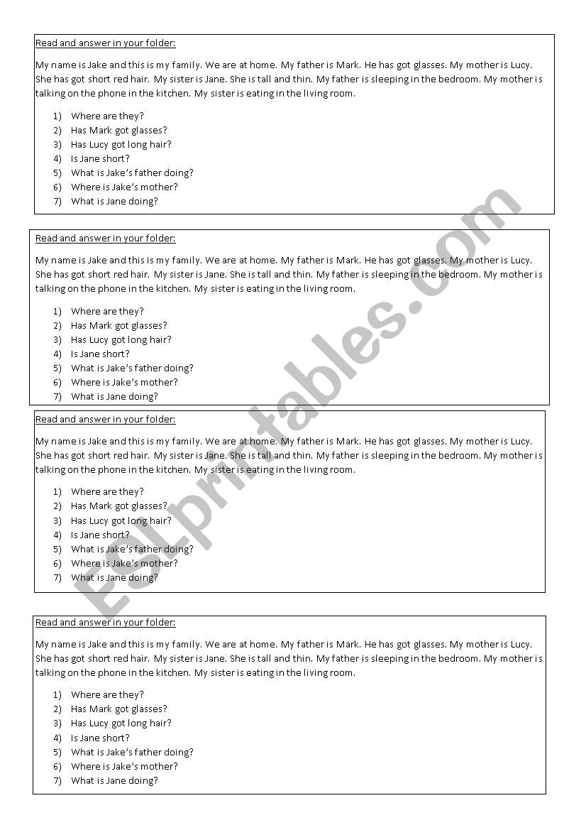 Reading comprehension worksheet