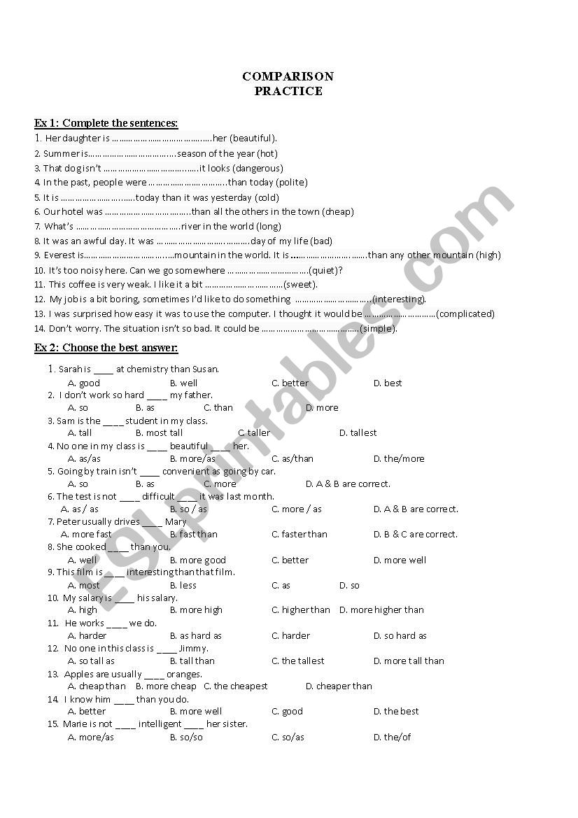 comparison 1 worksheet