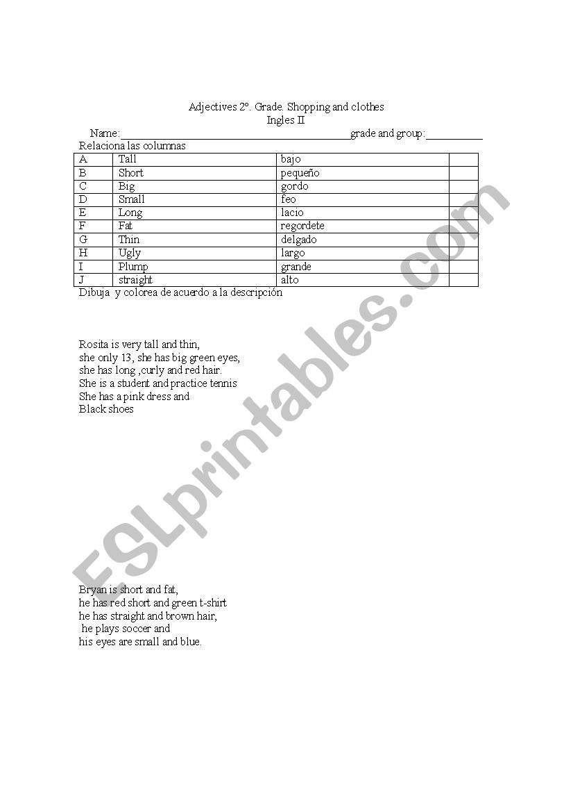 Adjectives worksheet