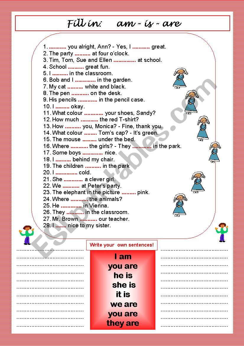 verb to be worksheet